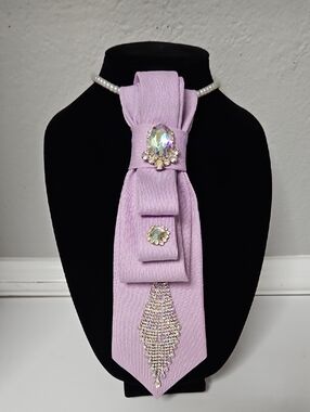 Lavender Crystal-Embellished Statement Necktie Necklace